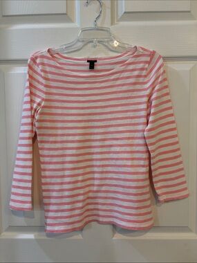 J. Crew Pink and White Striped Long Sleeve Tee